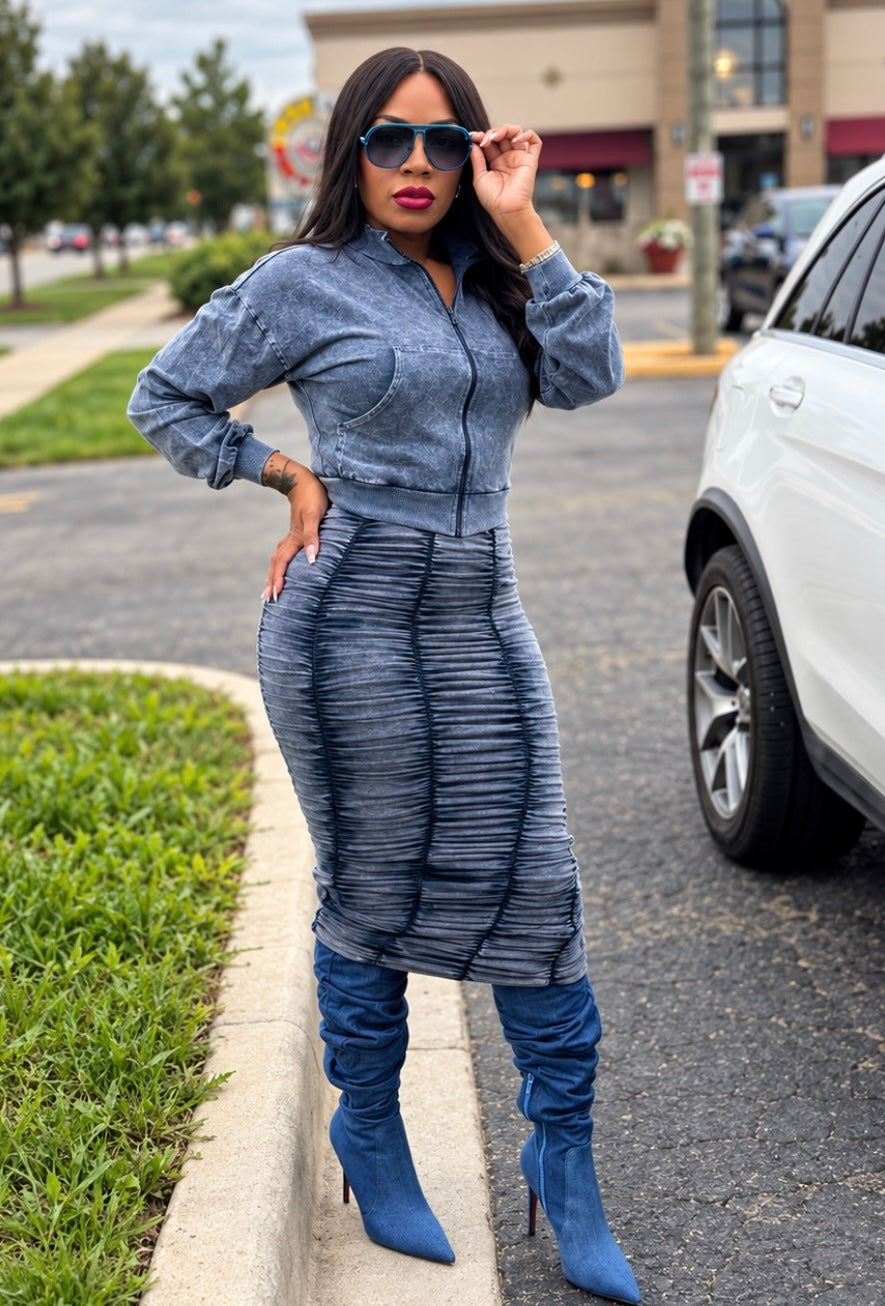 Charcoal Blue Mineral Wash Two-Piece Set