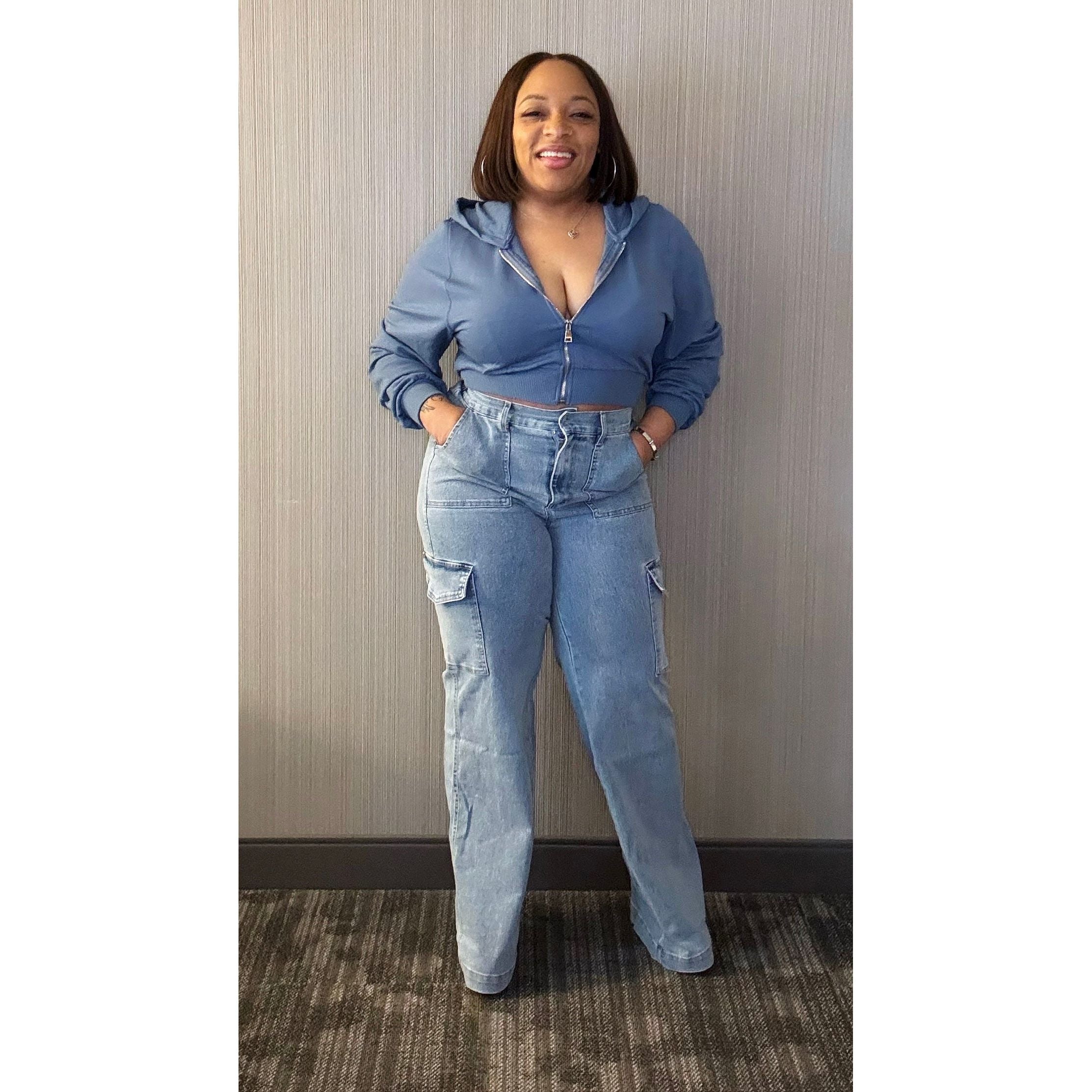 Acid Wash Denim Cargo Jeans