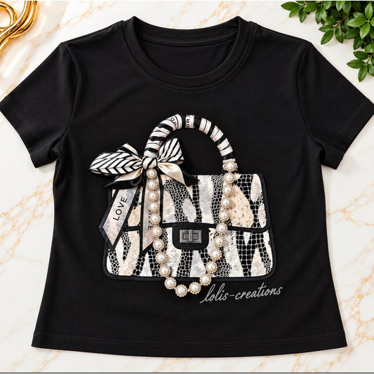 Bag Embellished Crop Tee- Black