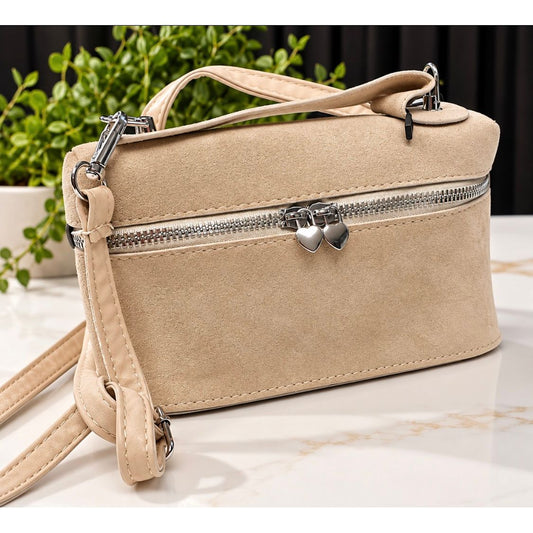 Faux Suede Vanity-style Bag (Khaki)